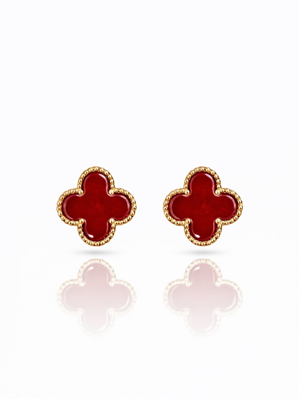 Gold Red Clover Stud Earrings